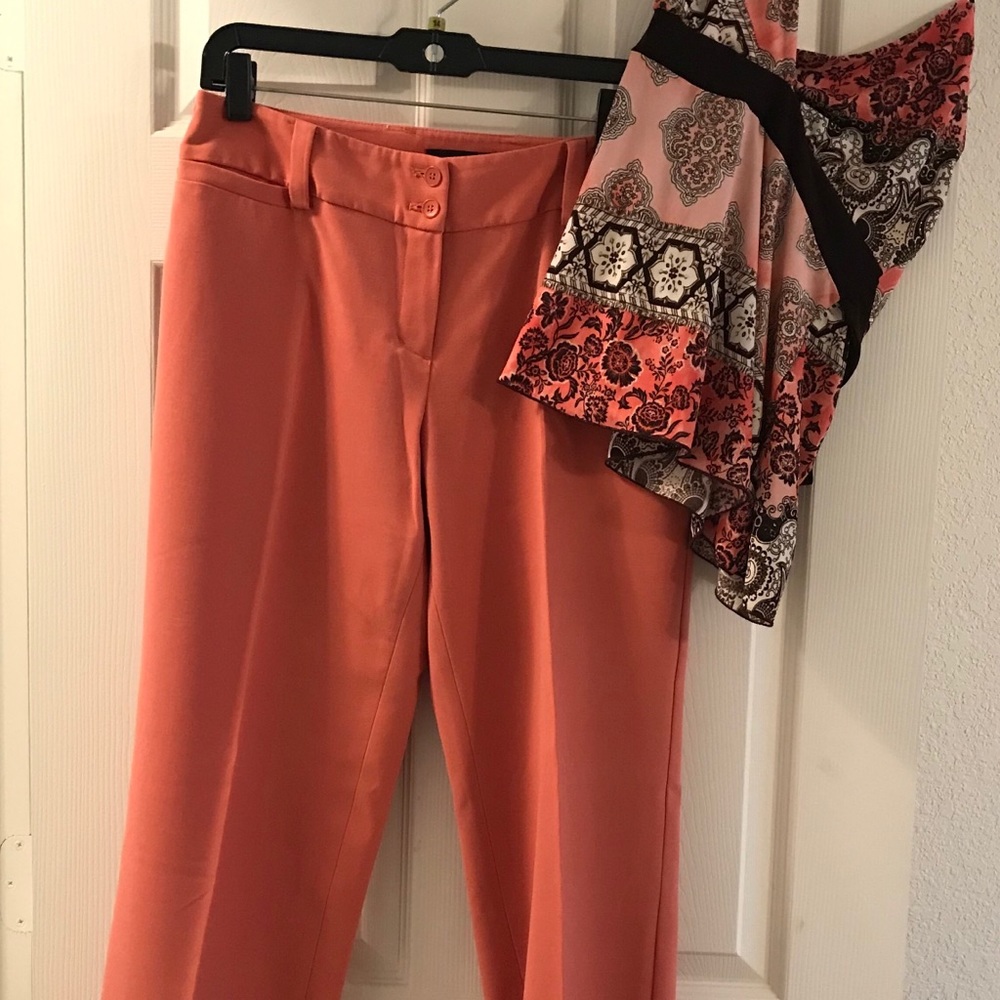Coral dress pants & halter shirt